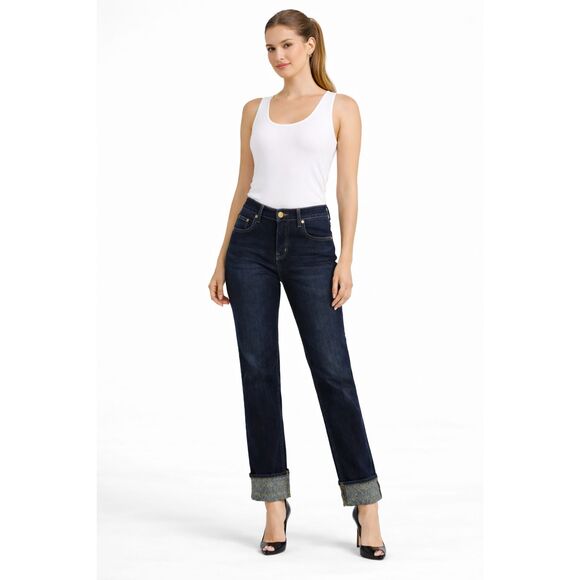 True Religion Denim - True Religion Becca Cuff Logo Jeans Oak Wash Size 28 Mid Rise Straight NWT $164
